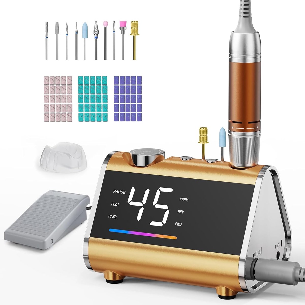 Thijox - HOMEASY Nagelfrees 45000 rpm Professionele Elektrische Nagelvijl met 10 Boren, 75 Schuurbanden, Voetpedaal en Kunststof Houder voor Perfecte