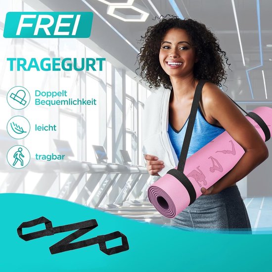 SnelShoppen - Yogamat TPE 6 mm Dik - Huidvriendelijke Antislip Gymnastiekmat - Pilates, Meditatie, Stretching Sportmat met Draagriem - 183 x 61 cm voo van Snelshoppen — afbeelding 2