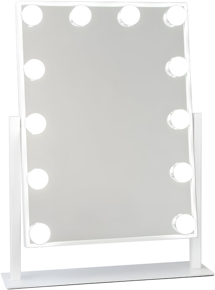 KIRA® Vanity Spiegel - 12 LED - Make Up Spiegel - Make Up Spiegel met Verlichting - Wit - 48cm x 36cm x 1cm
