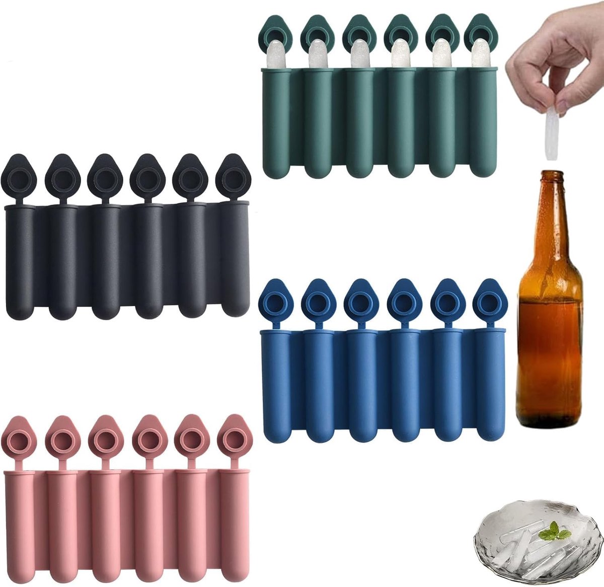 SnelShoppen - 4 Stuks Siliconen IJsblokjesvorm - Mini IJsblokjesvorm voor Zelfgemaakte IJs, Doe-Het-Zelf Popsicles, Voedselveilig en Vaatwasserbestend