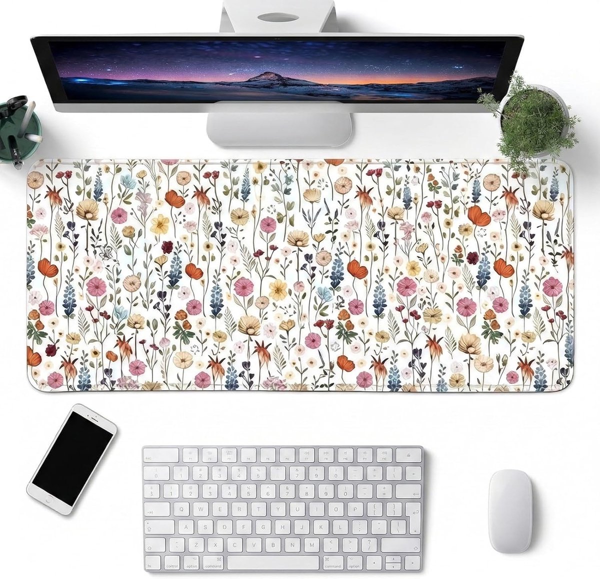 SnelShoppen - Groot Muismat XXL 800x300x3 mm, Antislip Bureau-onderlegger met Schattig Wilde Bloemen Ontwerp voor Gaming & Werk, Extra Groot Laptop Ma