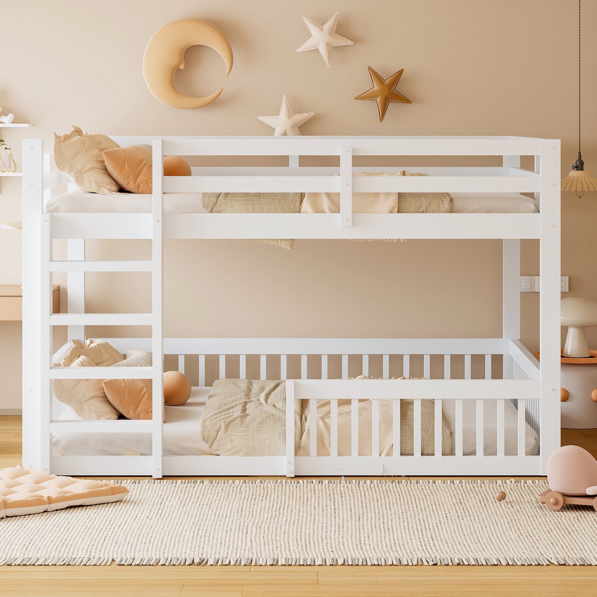 Sweiko Stapelbed - 160 x 200 cm - Met veiligheidshekjes - MDF + Grenenhout - Kinderbed - Wit