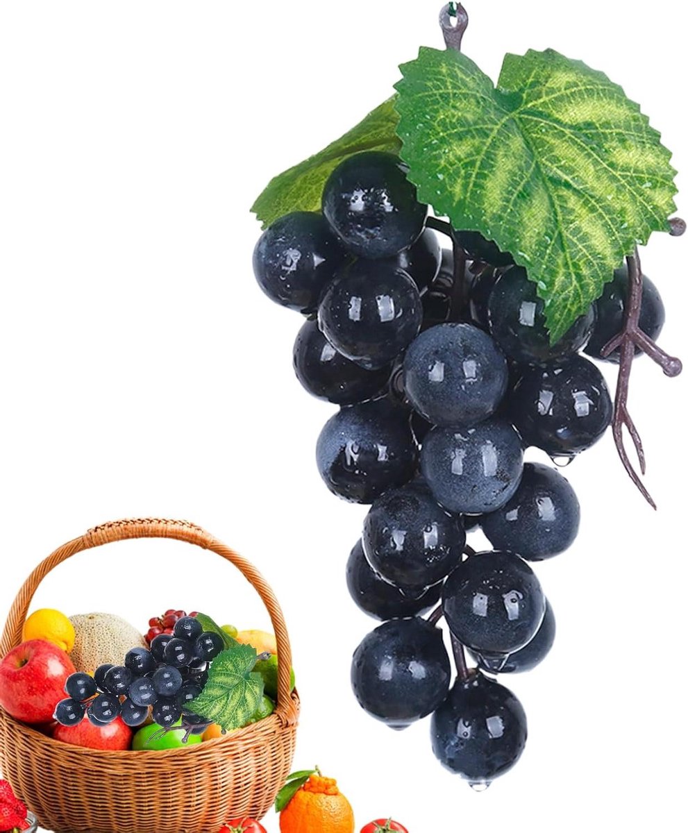 Nepdruiven - Kunstfruit decoratie - Keuken decoreren - Gelaagde realistische uitvoering - 3 x 8 x 3 cm - Zwart