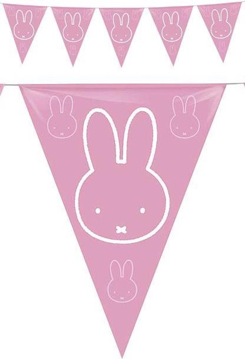 Nijntje vlag - Vlaggenlijn - Slinger - Feestversiering - Kinderfeestje - Nijntje decoratie - Birthday bunting Miffy - Party flags - Geboorte - Birthday banner - Feestslinger - 10 meter - Roze - Jonyx