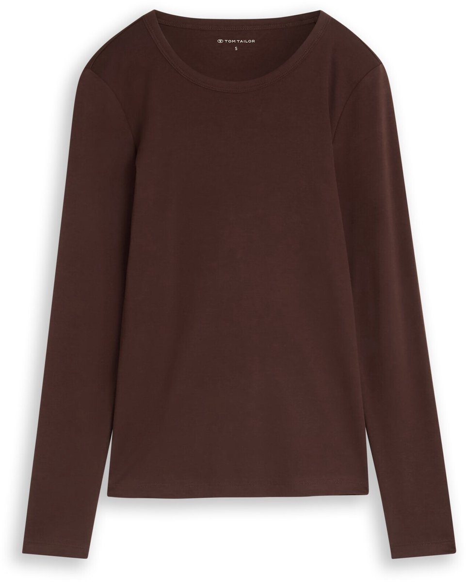 Tom Tailor - Basic katoenen shirt met lange mouwen - Maat M - java dark brown