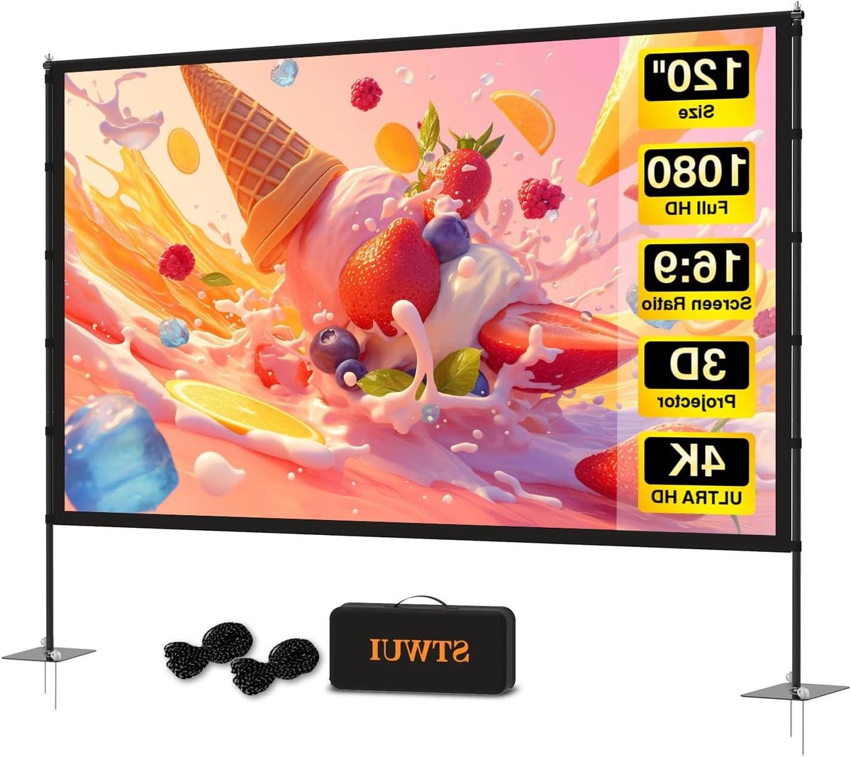 Projectorscherm Met Standaard - Draagbaar Beeldscherm - Film Avonden - Kreukvrij Melkzijde - 120 Inch 16:9 - Wit