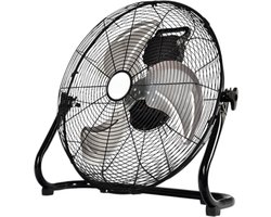 Kraftverdia Krachtige Ventilator - Ventilator Staand - Industriële Vloerventilator 45CM – Zwarte Tafelventilator met 4 Snelheden, 130° Draaibare Luchtstroom, Aluminium Bladen voor Woonkamer, Garage en Werkplaats