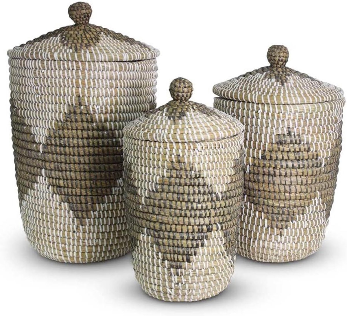 Rieten Manden - Zeegras Opslag - Huishouden Ordenen - Handgemaakt Fairtrade - Set van 3 - Zwart Wit