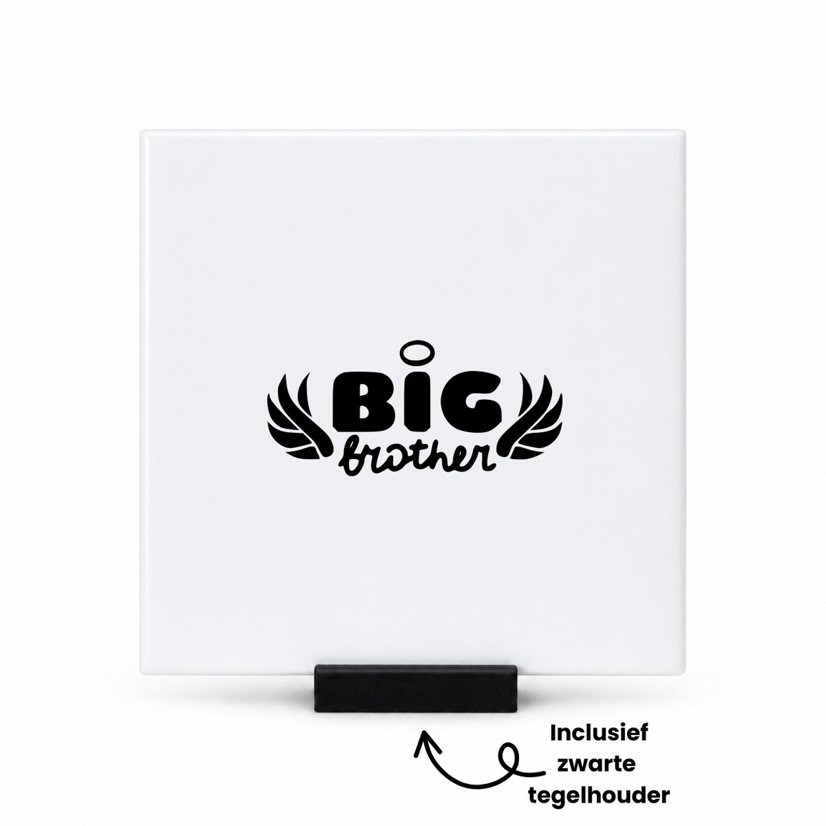 Hacebo Grote broer tegeltje met tegelhouder - Broer - Familie - tegeltjes met tekst - Cadeau - spreuktegels - 10.8x10.8 CM Wit