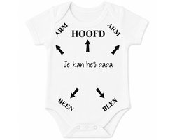 Baby rompertje korte mouw met leuke grappige tekst: Hoofd Arm Been pijlen je kan het papa 50-56 | met bekendmaking zwangerschap aanstaande jongen meisje unisex zwangerschap aankondiging cadeau voor Vaderdag