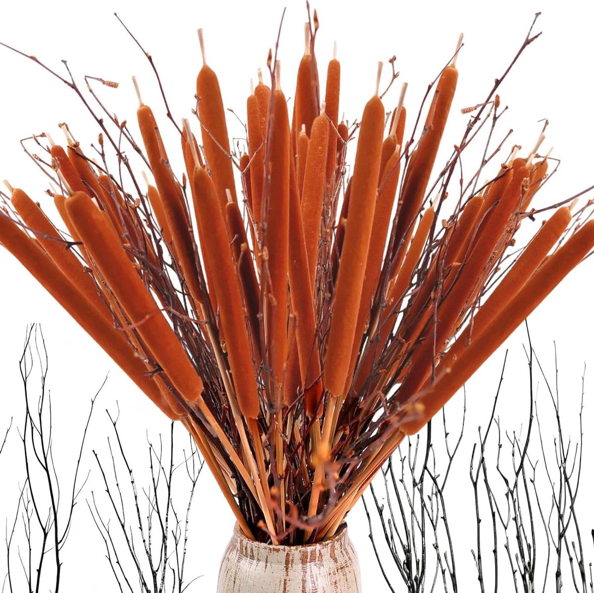 Gedroogde Kattenstaarten - Natuurlijke Takken - Bloemstukken Maken - Rustieke Bruine Bundels - 30 Stuks 43cm - Bruin