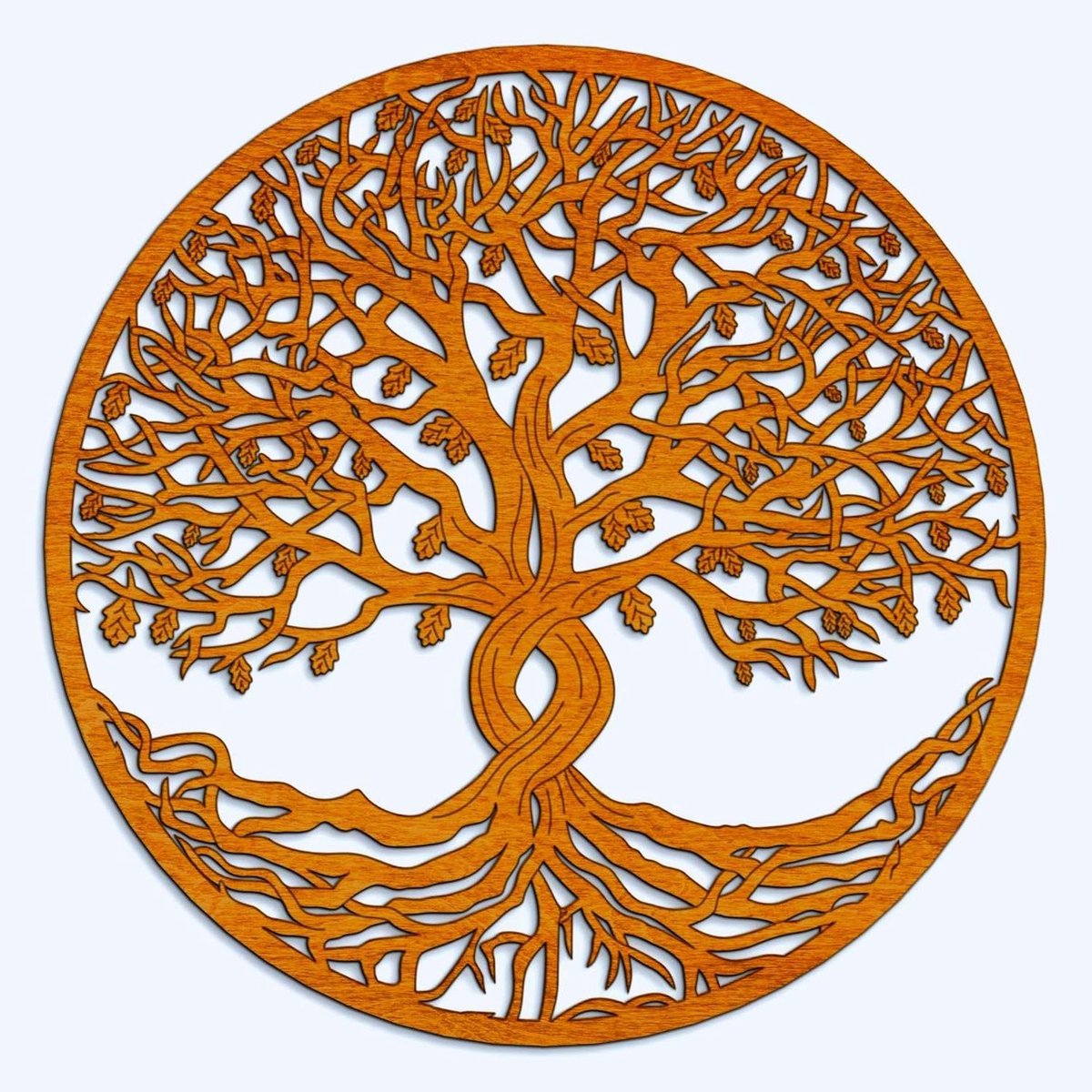 Levensboom Wanddecoratie - Houten Muurkunst - Woonkamer Aankleden - Twee Verweven Stammen - 48 cm Diameter - Natuurlijk Eiken