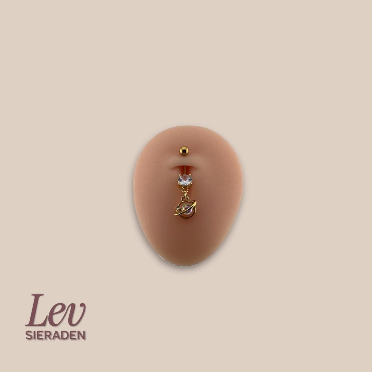 Lev Sieraden - 1.6x10mm Steen en planeet hanger navel piercing met hanger - Goud kleurig - Titanium - extern geschroefd