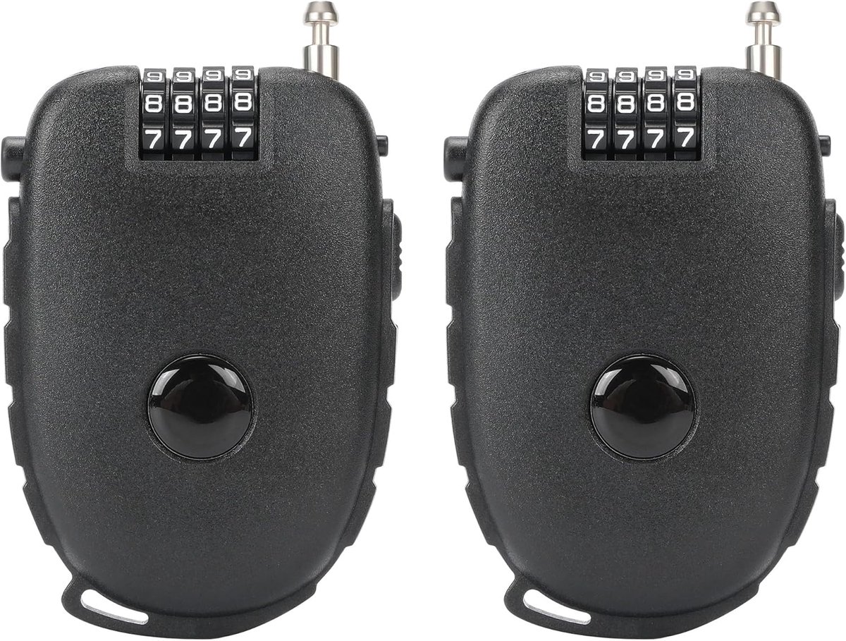 Cijferslot - 1 paar - Kofferslot Met Kabel - 6.5×2.2×9.5 cm - 130 cm snel intrekbare staalkabels - Sleutelloos - Voor fiets, helm, ski, snowboard, kinderwagen, bagage, deur, hek, schutting en rugzak - 2 stuks