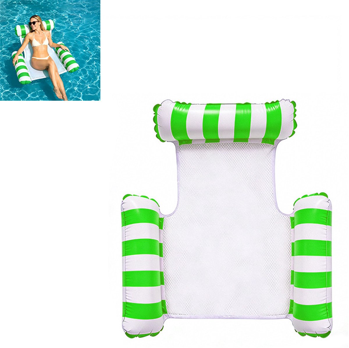 Opblaasbare Waterhangmat - Drijvend Zwembadstoel - Zwembad Float - Luchtbed Voor In Het Water - Met mesh midden, comfortabele zitting, geschikt voor volwassenen - PVC - 120×105 cm - Voor Zwembad En Zomerfeest - Groen
