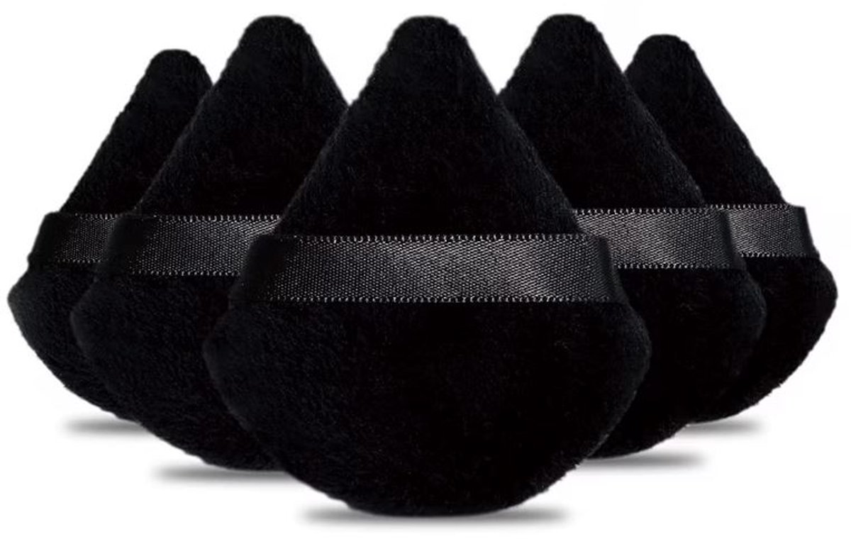 5x powder puff - Poederdons - Make-up spons - Sponsje - Driehoek puff - Beauty blender - Poeder spons - Applicator - Makeup - Powder sponge - Cosmetic sponge - Beauty accessory - 7cm - Zwart - Jonyx