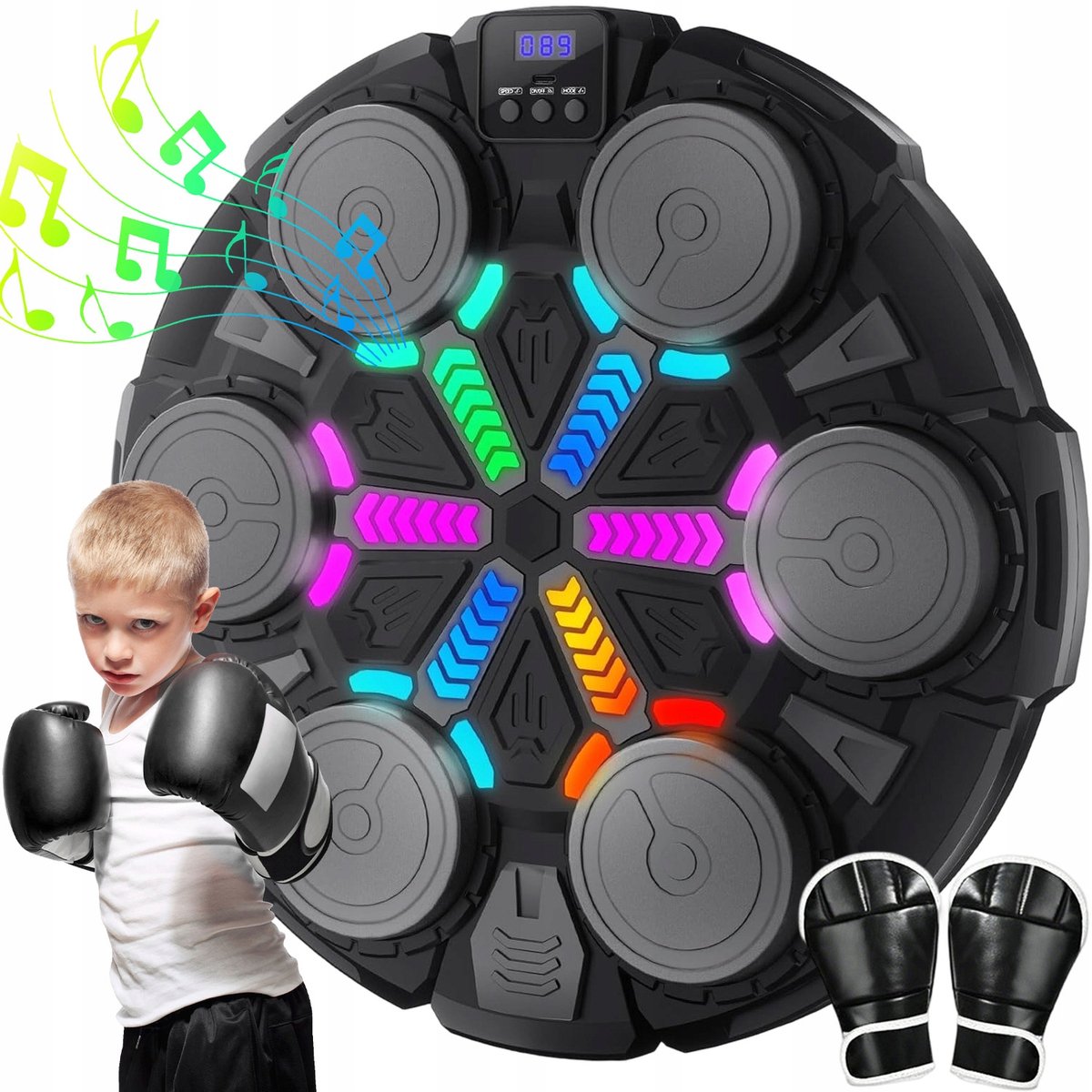 Music Boxing Machine met Bluetooth - Boksmachine met 6 Targets - 3 standen - Boksmachine met LED - 35x35 cm - Inclusief Bokshandschoenen - Voor Volwassenen en Kinderen