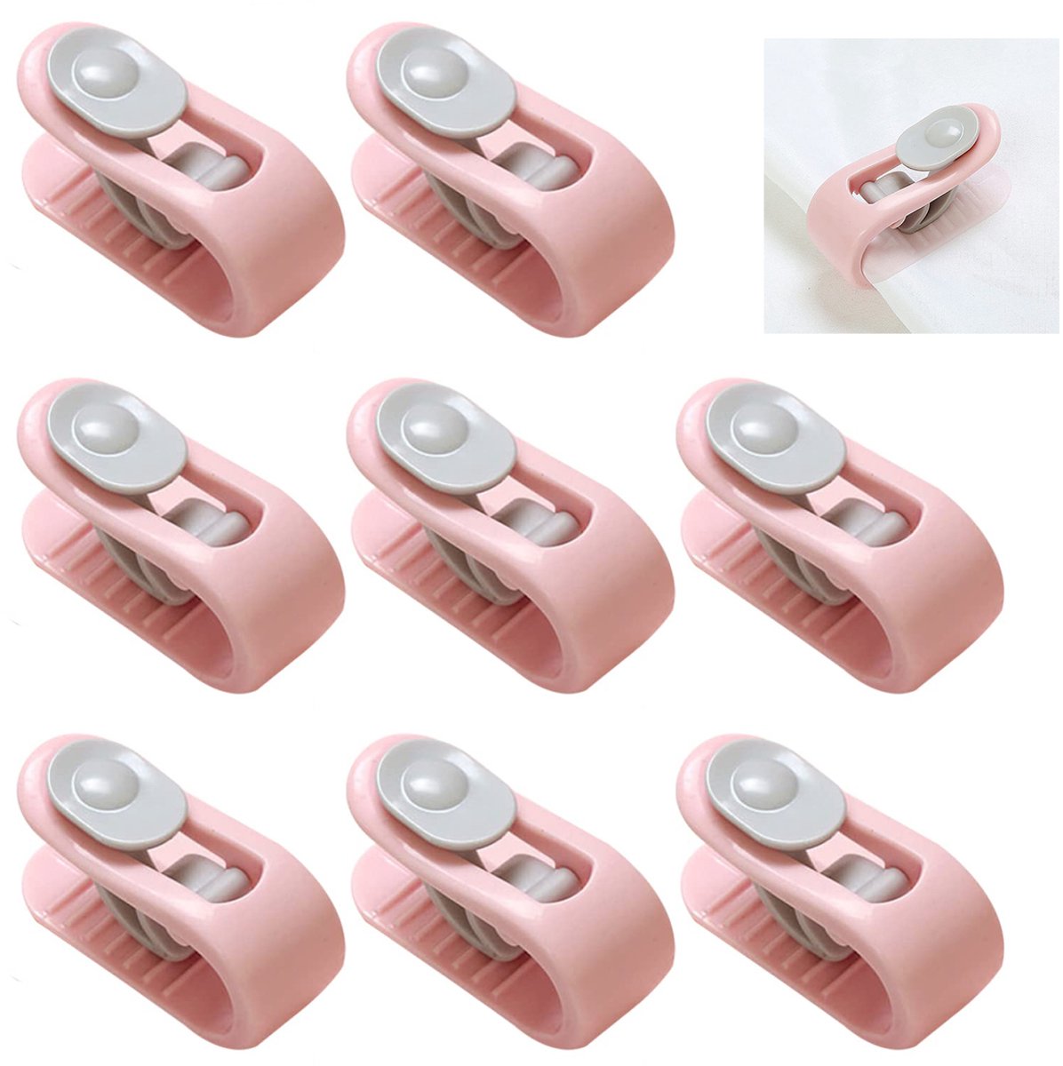 8-stuks Dekbedovertrekhouder - Antislip dekbedclip - Dekbedhouder - Houder - Lakensclip - Clip - Bevestigt het dekbedovertrek - Eenvoudig te installeren - 5,8*2,9*3,2 cm - Geschikt voor lakens, dekbedovertrekken, enz. - Roze, Grijs