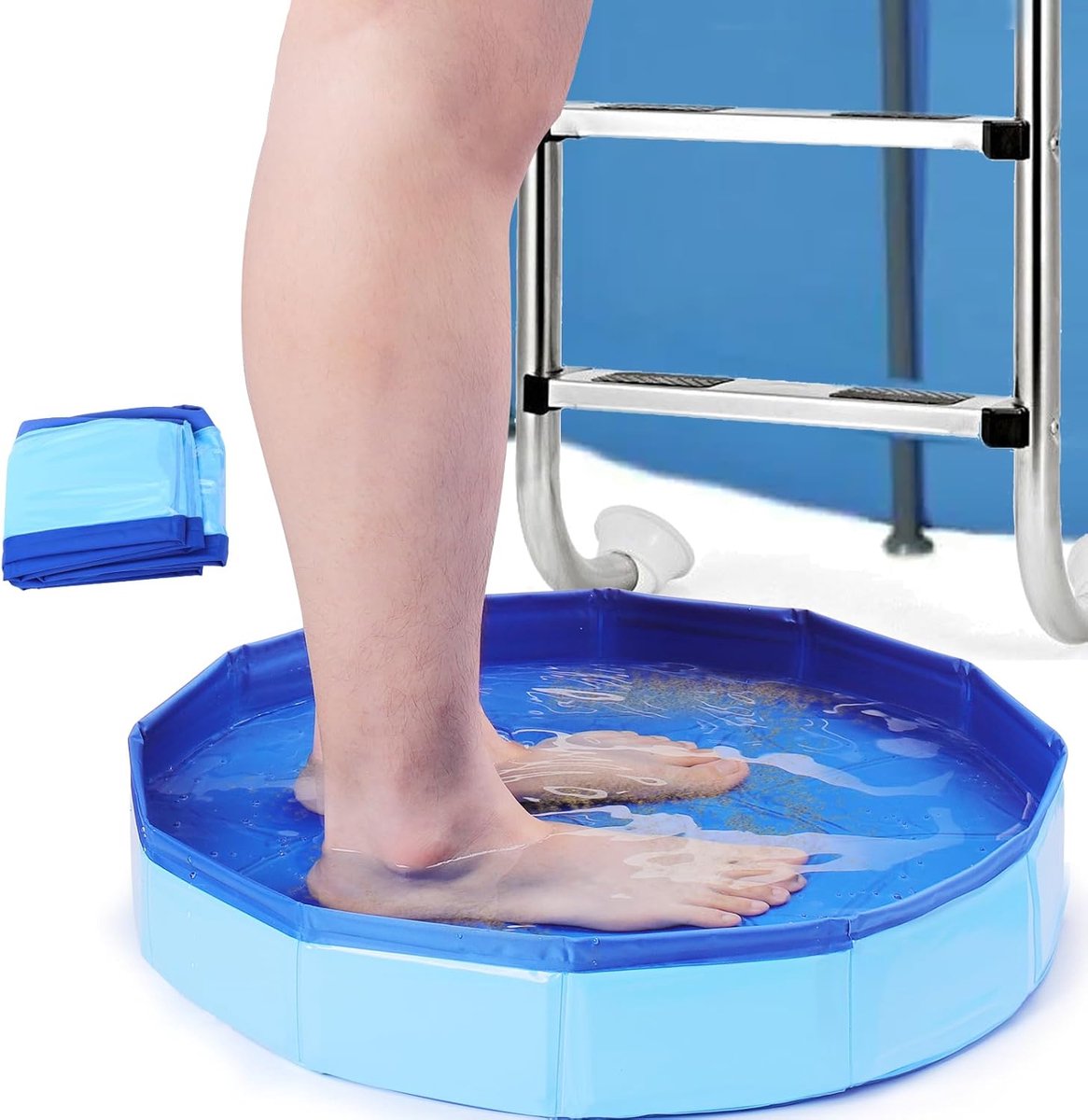 Opvouwbaar voetenbad – opblaasvrij – 49x10 cm – voor zwembad en douche – Geen afvoer – Opvouwbaar - blauw – met antislip bodem