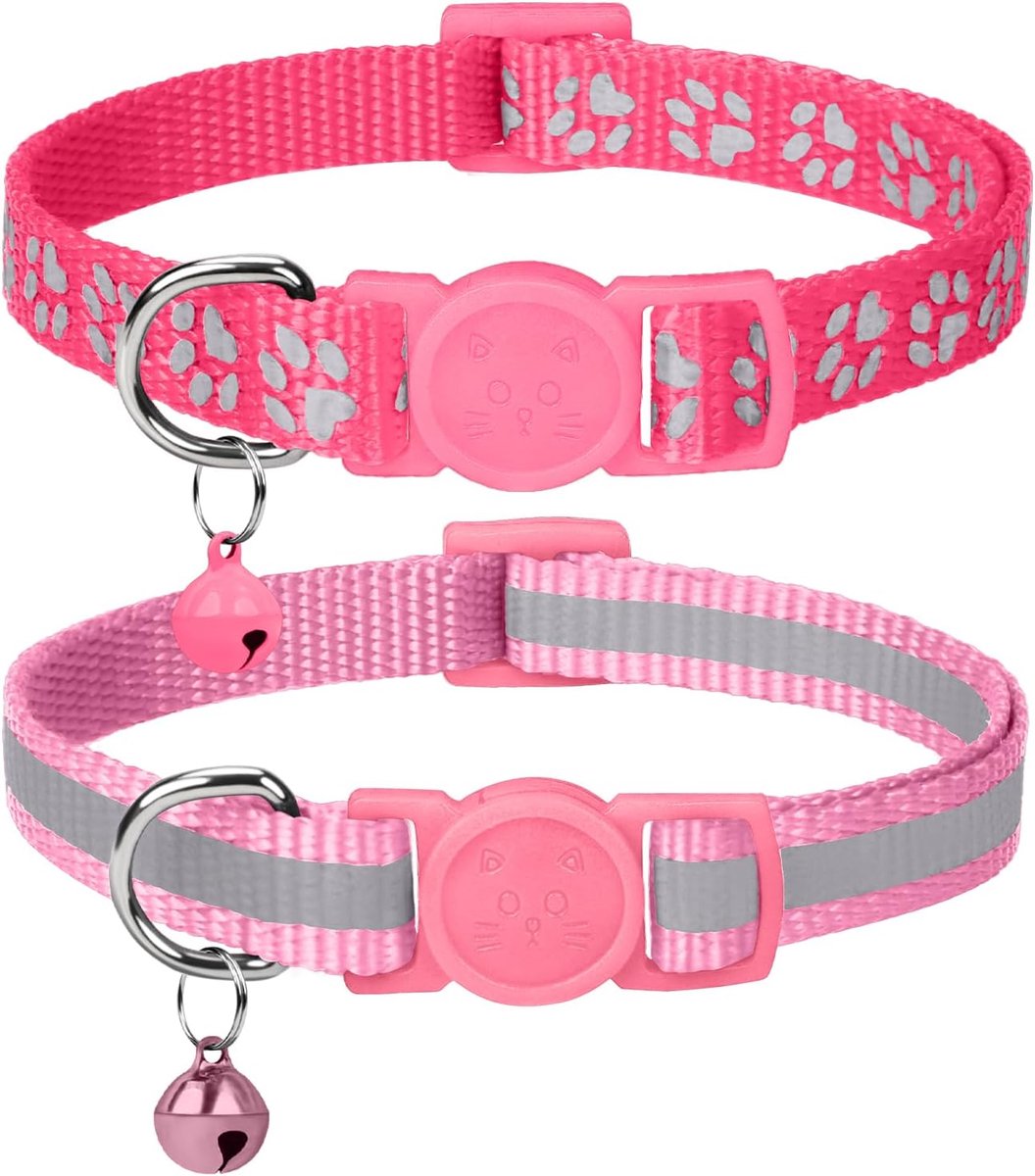 SnelShoppen - Kattenhalsbanden 2-Pack Met Bel en Veiligheidsontgrendeling - Verstelbaar 15-20cm - Roze Nylon Halsbanden Voor Kittens en Katten