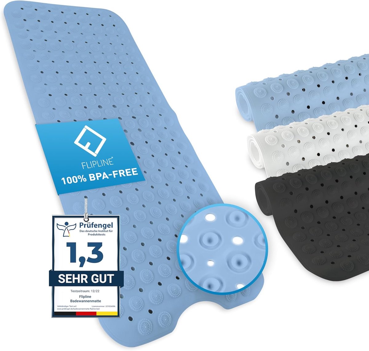 SnelShoppen - FLIPLINE Badmat Antislip Natura TPE - 100x40cm - BPA Vrij - Kindvriendelijk - Machinewasbaar voor Kinderen en Baby's - Geen PVC
