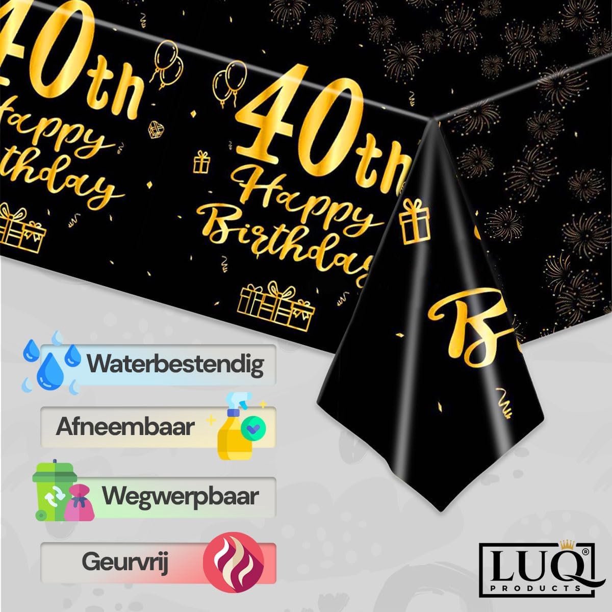 SnelShoppen - Luxe Tafelkleed XL 137x274 cm - Zwart Goud Verjaardag Decoratie - Wegwerp Plastic Oilcloth Feest Tafelkleed voor Partijen en Evenementen
