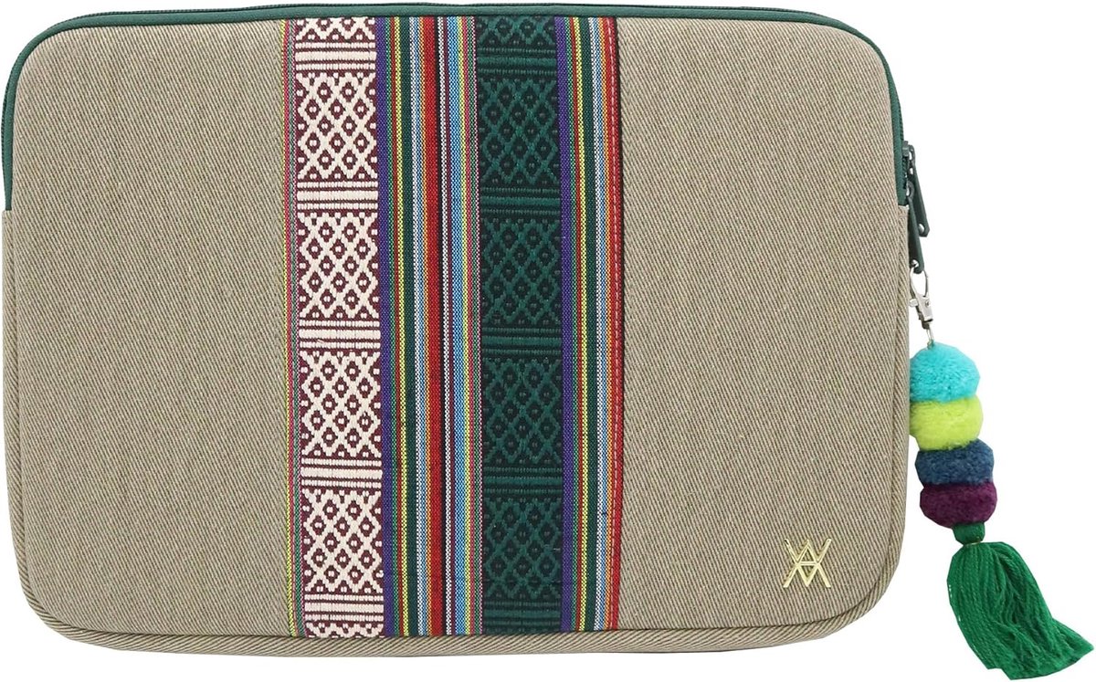 SnelShoppen - Laptop Bag en Tablet Bag 11.6-12 Inch met Etnische Borduring en Sleutelhanger, Laptop Sleeve Geschikt voor MacBook Air, Chromebook en Ta