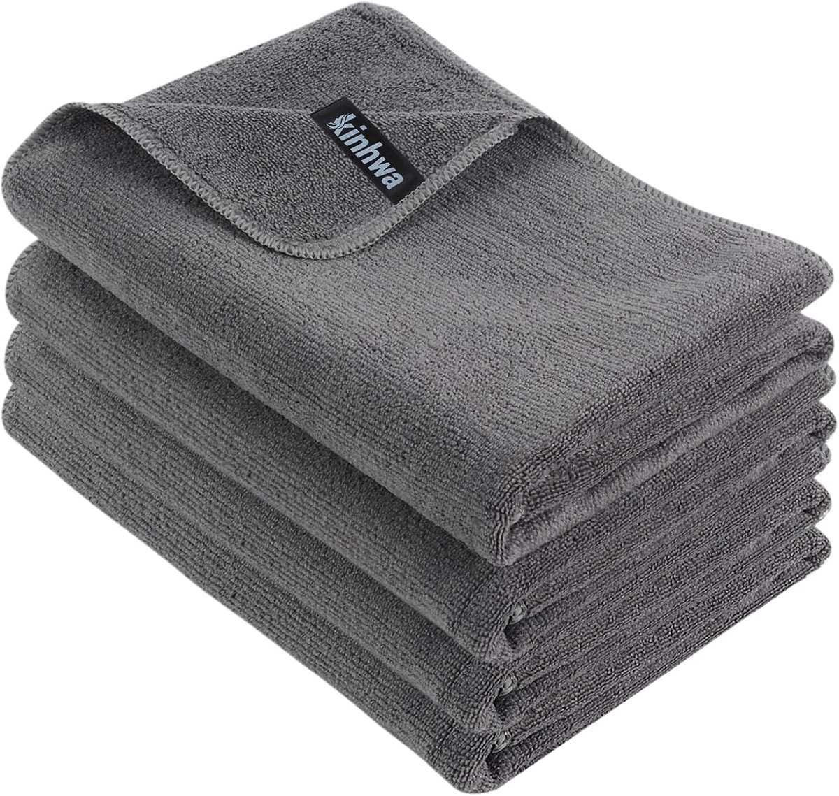 SnelShoppen - Set van 4 Microvezel Handdoeken 50x100 cm - Superzacht en Hoog Absorberend - Sneldrogend Grijs - Ideaal voor Badkamer, Sport, Camping en