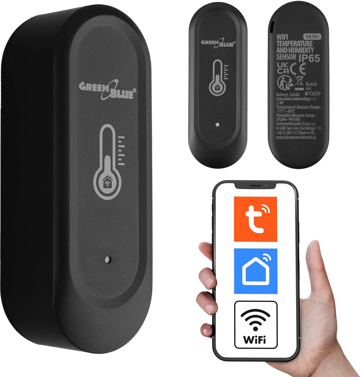 SnelShoppen - WiFi Temperatuur en Vochtigheid Sensor met IP65 Bescherming - Draadloze Thermometer Hygrometer voor Binnen en Buiten - Perfect voor Tuin
