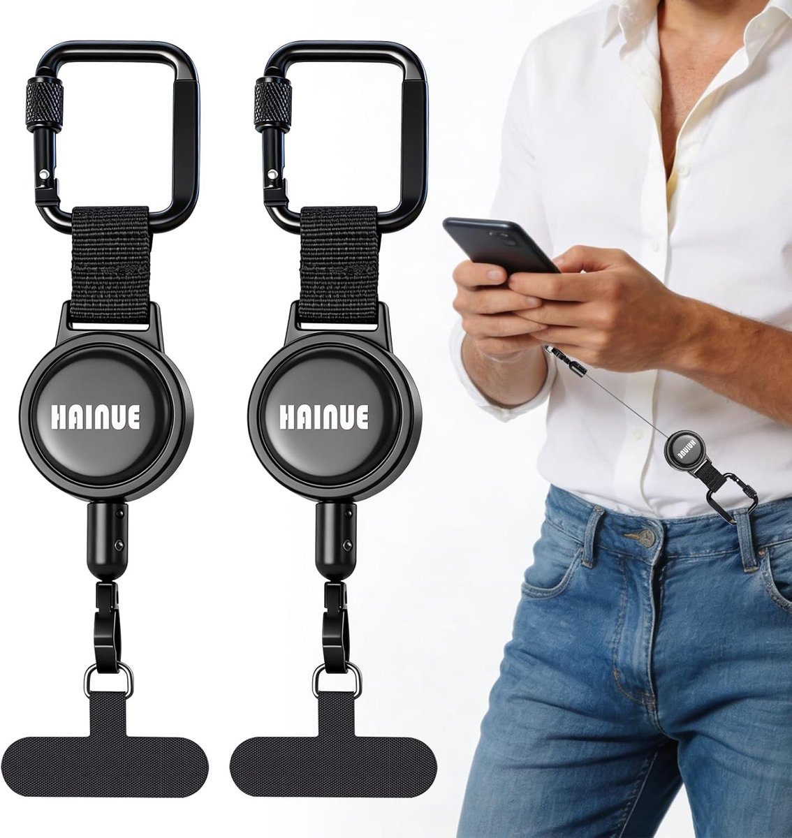 SnelShoppen - Pack van 2 Outdoor Telefoon Bescherming Retractable Lanyard Anti-Diefstal met Lockable Haak en Telescopische Staal Kabel voor Mobiele Te