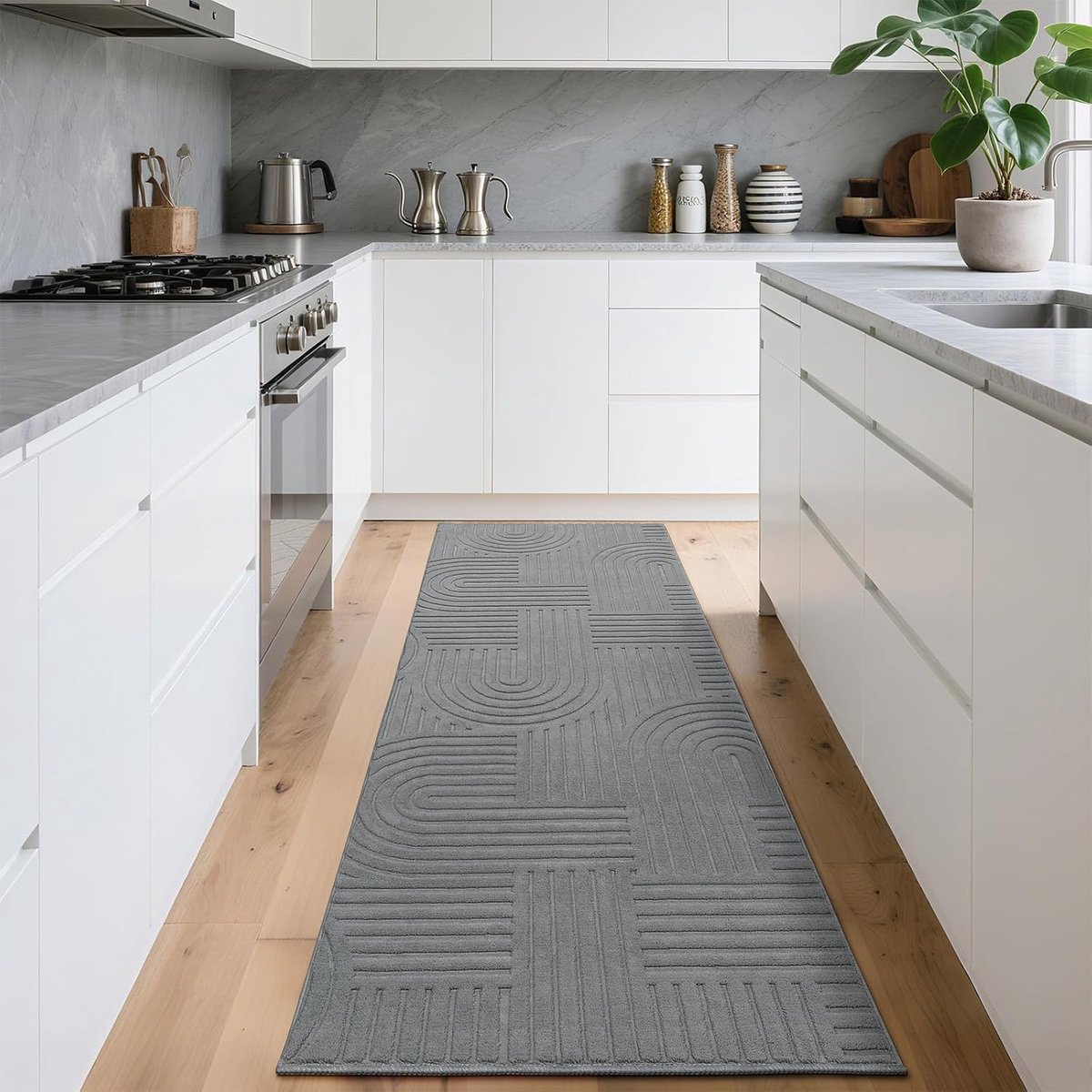SnelShoppen - Long Runner 80 x 300 cm Wasbaar Antislip Tapijt Loper Grijs voor Hal Keuken Slaapkamer Woonkamer Gang