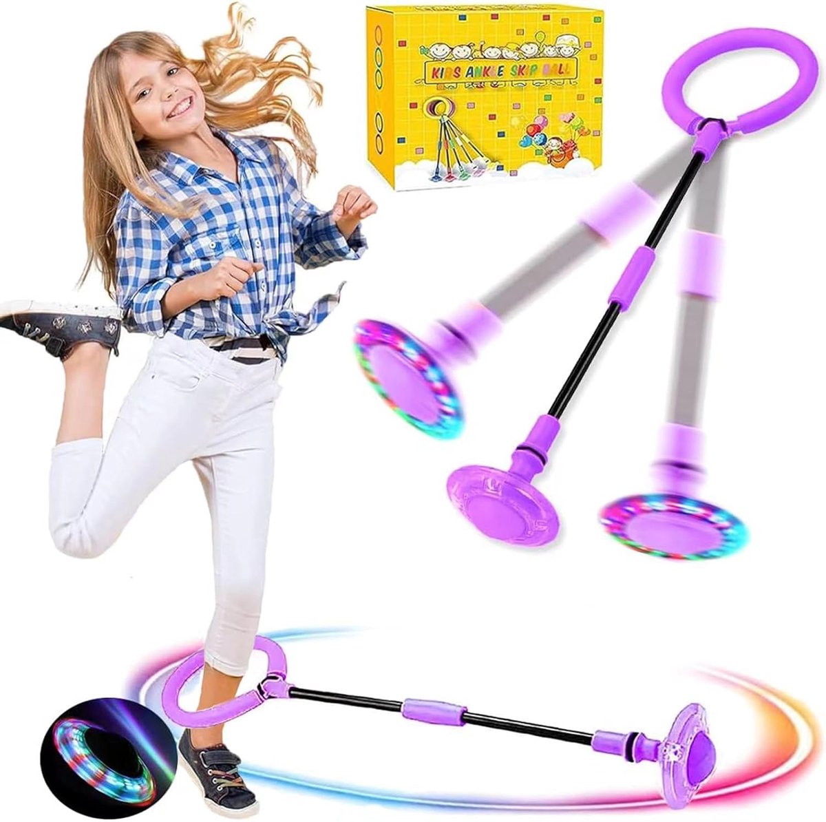SnelShoppen - Kids Flashing Jump Ring - Sportieve Springbal voor Kinderen - Geschikt voor Buiten, Beweging, Competitiegames - Kleur: Paars - Perfecte