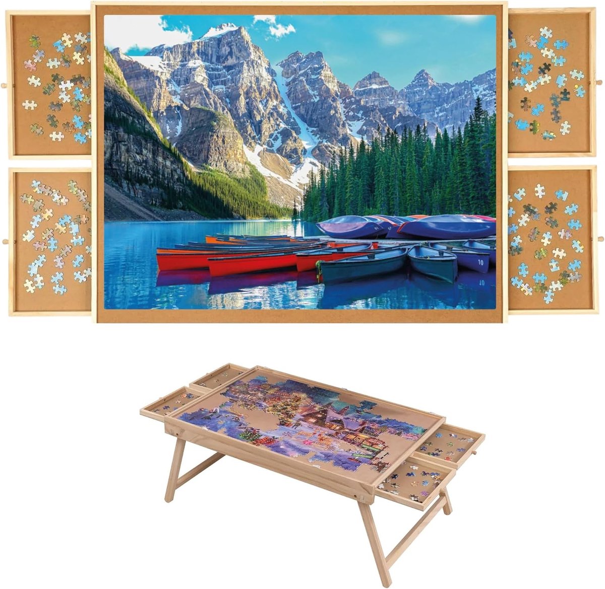 SnelShoppen - Puzzle plate verstelbaar - 4 posities incl. beschermplaat - Voor 1000 stukken - Puzzelmat - Puzzeltafel - Puzzelbord - Werkblad - Ergono