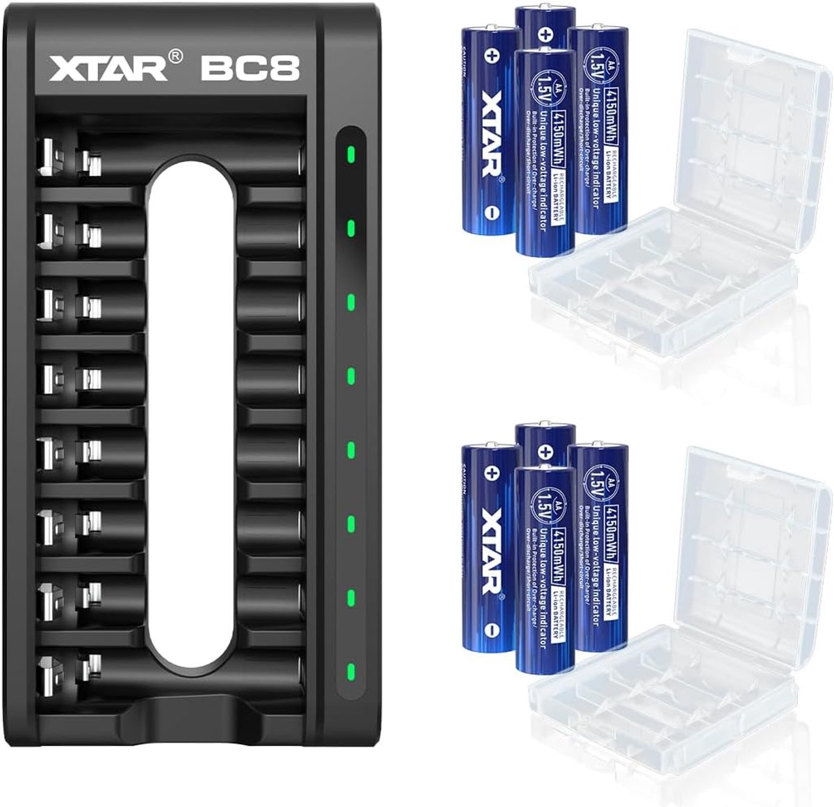SnelShoppen - Oplaadbare AA Batterijen 4150mWh 1.5V - 8-pack met BC8 Oplader - Ideaal voor Camera, Speelgoed, afstandsbediening, en meer