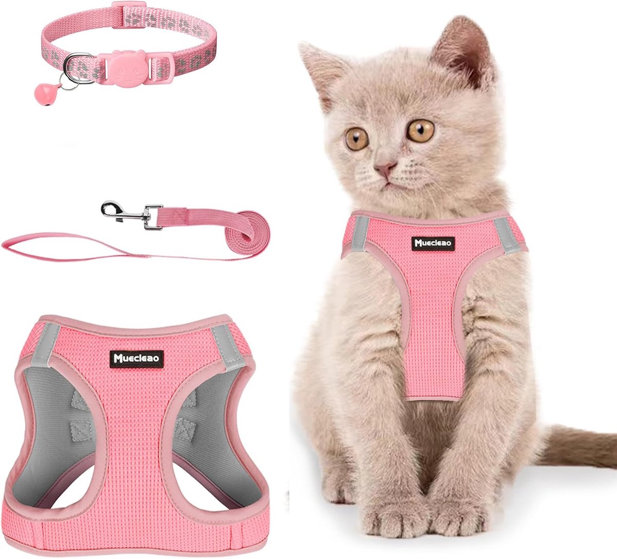 SnelShoppen - Verstelbare Kattenharnas met Leash - Zacht en Ontsnappingsproof - Kat Vest voor Kittens en Volwassen Katten - Maat M - Roze