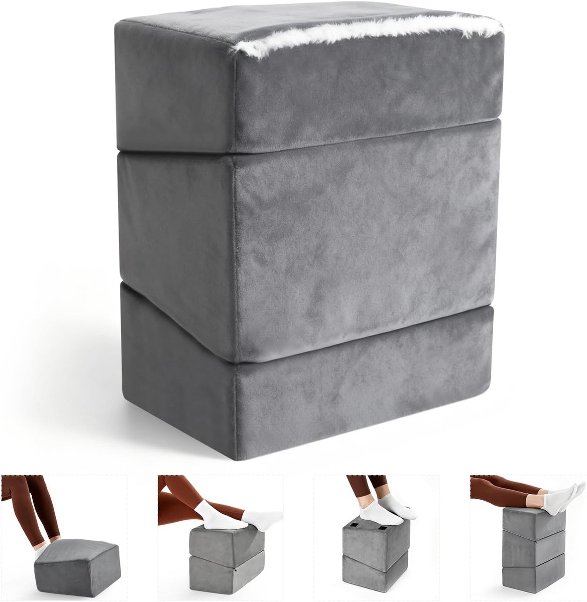 SnelShoppen - Ergonomische Voetsteun voor Onder Bureau, Verstelbare Voetenbank 3-in-1, Hoogte 15/27/45 cm, Wasbare Hoes, Grijs, Ideaal voor Kantoor en