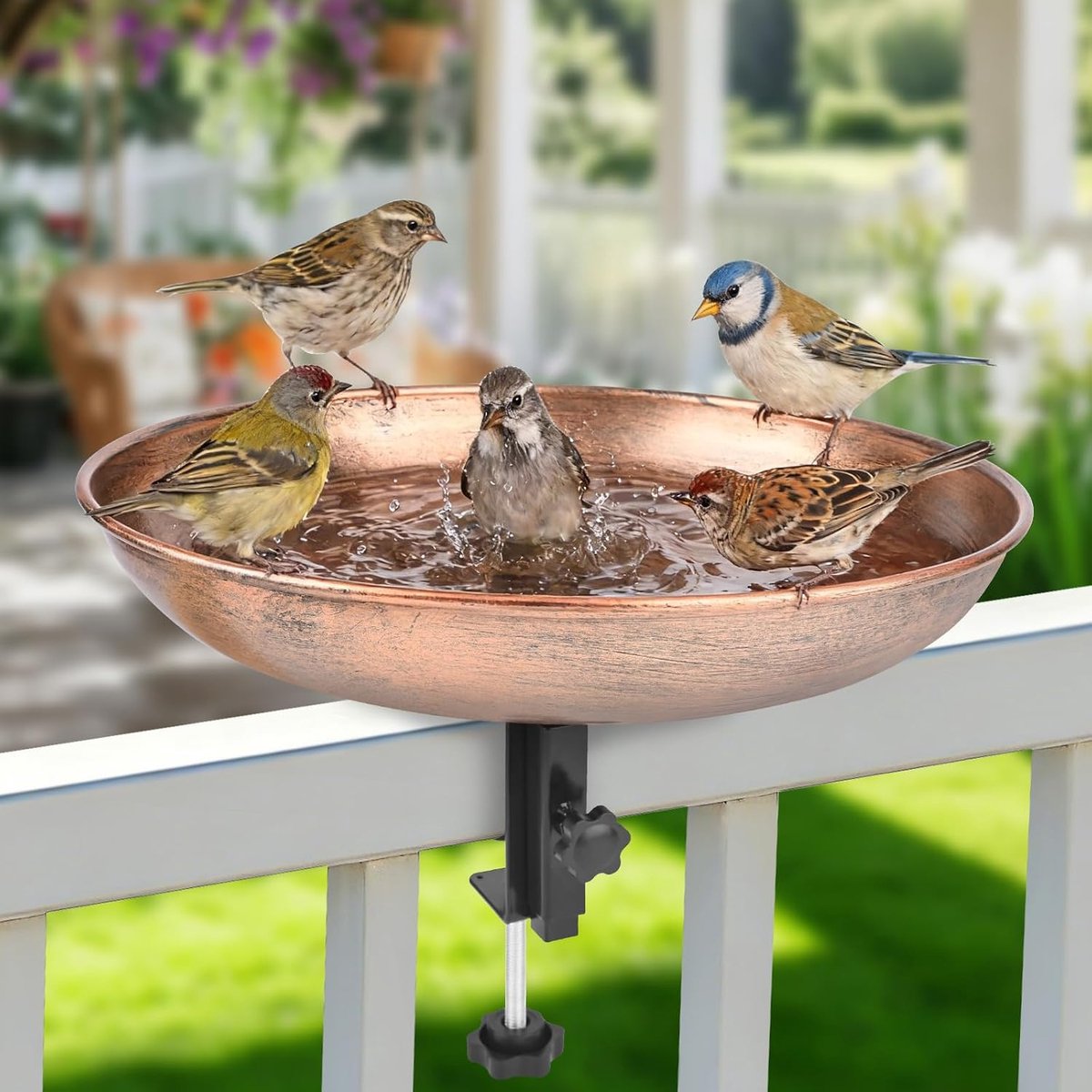 SnelShoppen - Vogeltränke Klemmbar Winterfest uit Metalen Tuin & Balkon, Grote Vogelbad met Klemmen voor Gelanden, Frostsicher Wildvogeltränke en Futt