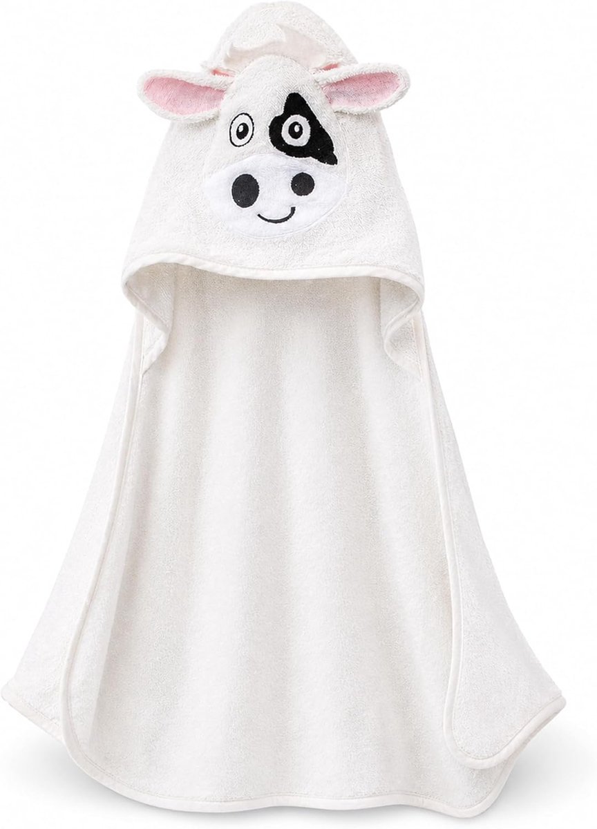 SnelShoppen - Badhanddoek Baby Badcape Minky Mooh Kapper Handdoek Organic Katoen KBA 75x75 cm Ultra Zacht en Absorberend voor Baby's en Peuters
