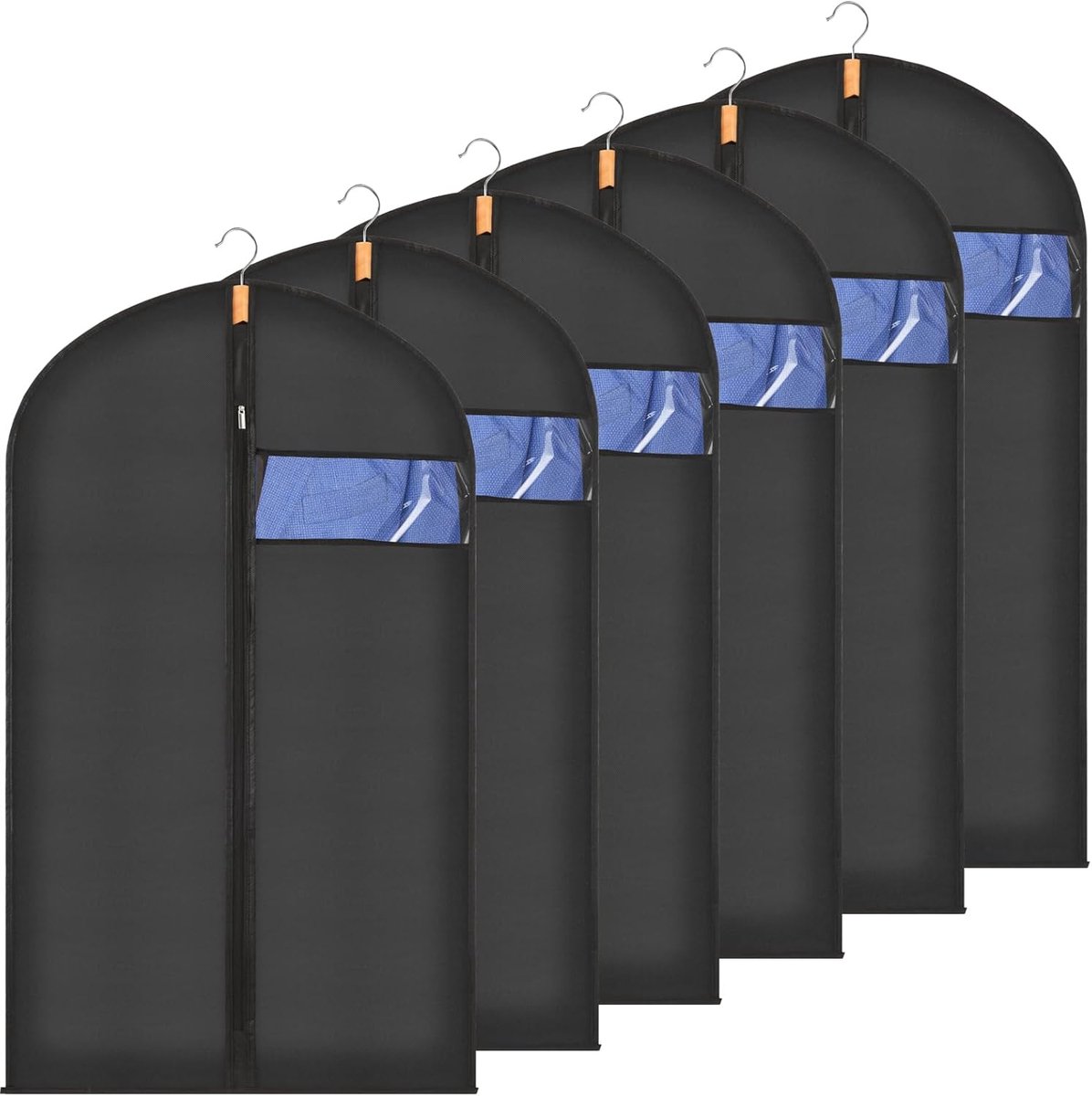 SnelShoppen - 6 Stuks Kledinghoezen 100x60 cm Zwart met Kijkvenster, Ideaal voor Opbergen van Kostuums, Overhemden, Jurken en Jassen, Stofdicht voor K