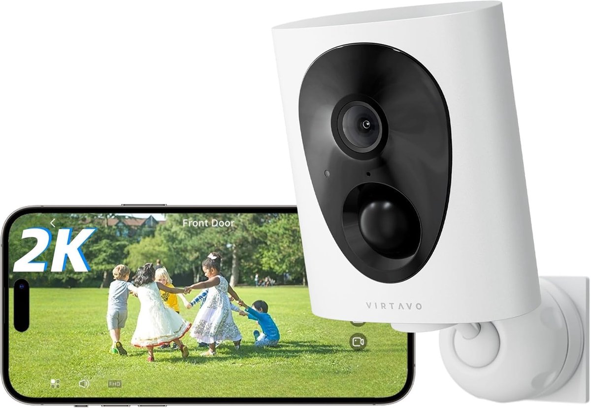 SnelShoppen - Draadloze 2K 3MP Buiten Beveiligingscamera met Batterij, Starlight Kleur Nachtzicht, PIR Bewegingssensor, 2-Wege Audio - Ideaal voor Ind