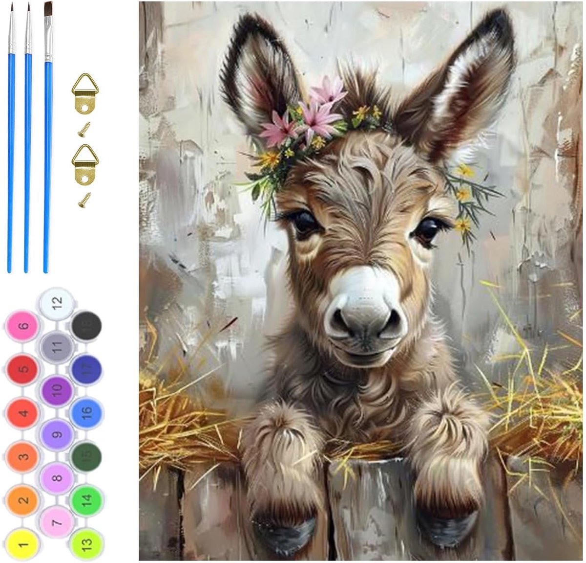 SnelShoppen - Donkey Paint by Numbers voor Volwassenen, DIY Acryl Schilderen op Canvas, Dieren Schilderen Kit 30.5x40.5 cm, Creatieve Hobby voor Thuis