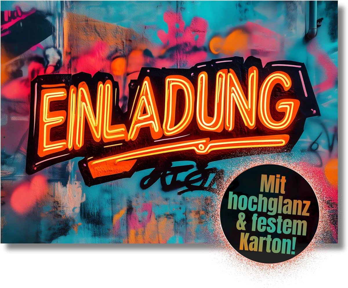 SnelShoppen - Graffiti Uitnodigingskaarten voor Kinderverjaardag, 12 Stuks DIN A6, Smudge-Proof, Oranje, Voor Jongens en Meisjes