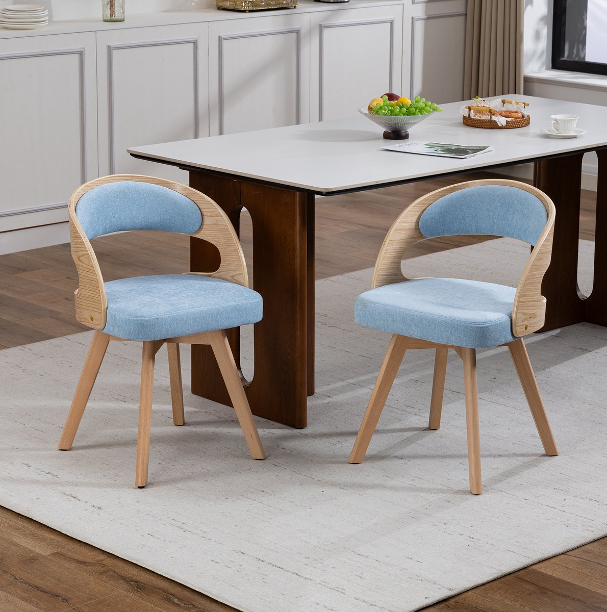 COVREO Eetkamerstoel set van 2 44 x 41 x 75 cm - draaibaar, stof, blauw