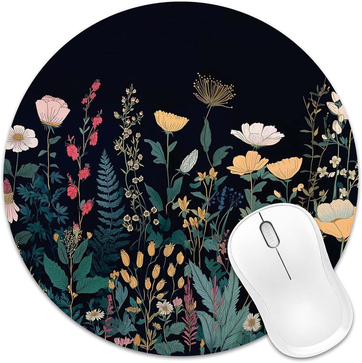 SnelShoppen - Flower Mouse Pad 20x20cm Met Botanische Tuin, Grappige Decoratie, Ronde Muismat met Antislip Rubber Basis voor Computer en Laptop, Aesth