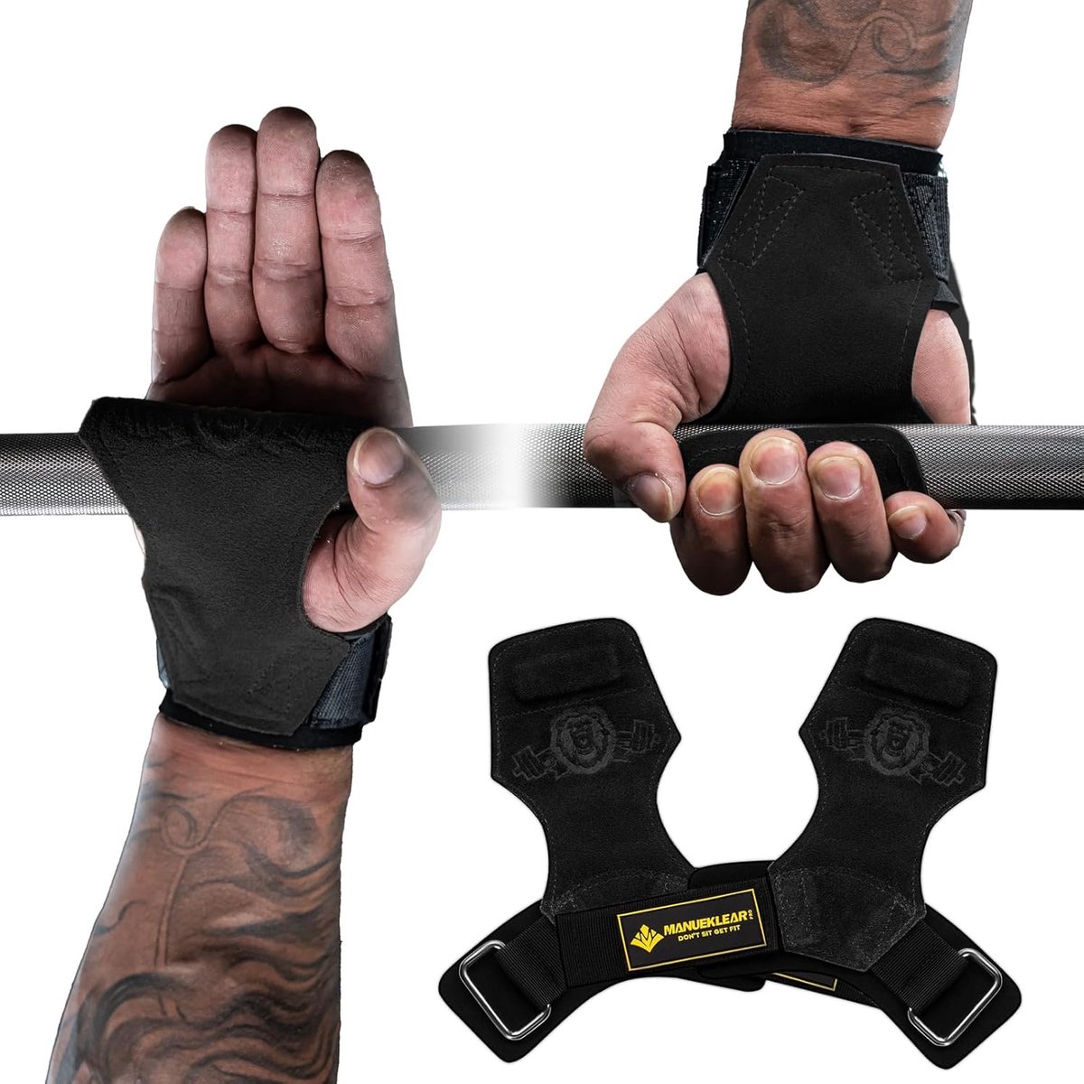 SnelShoppen - Gym Straps voor Deadlift, Dubbele Lederen Lifting Straps met Verstevigde Polsbanden, Gewichtheffen Lifting Wrist Wraps, Ideaal voor Mann