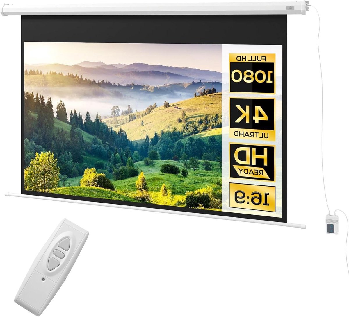 Projectiescherm elektrisch - Filmscherm - Thuisbioscoop - Met afstandsbediening - 266 x 149 cm - Wit