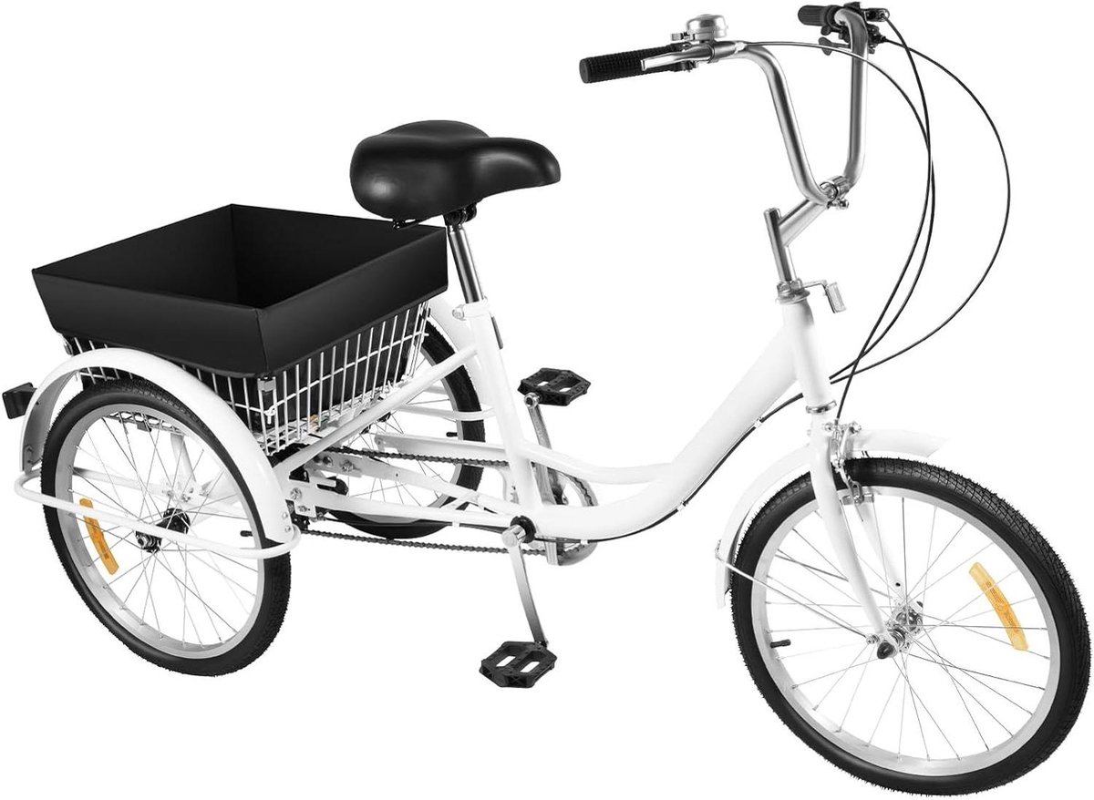 Driewieler voor volwassenen - Comfortabele fiets - Stabiel transport - Inklapbare mand - 24 inch wielen - Wit
