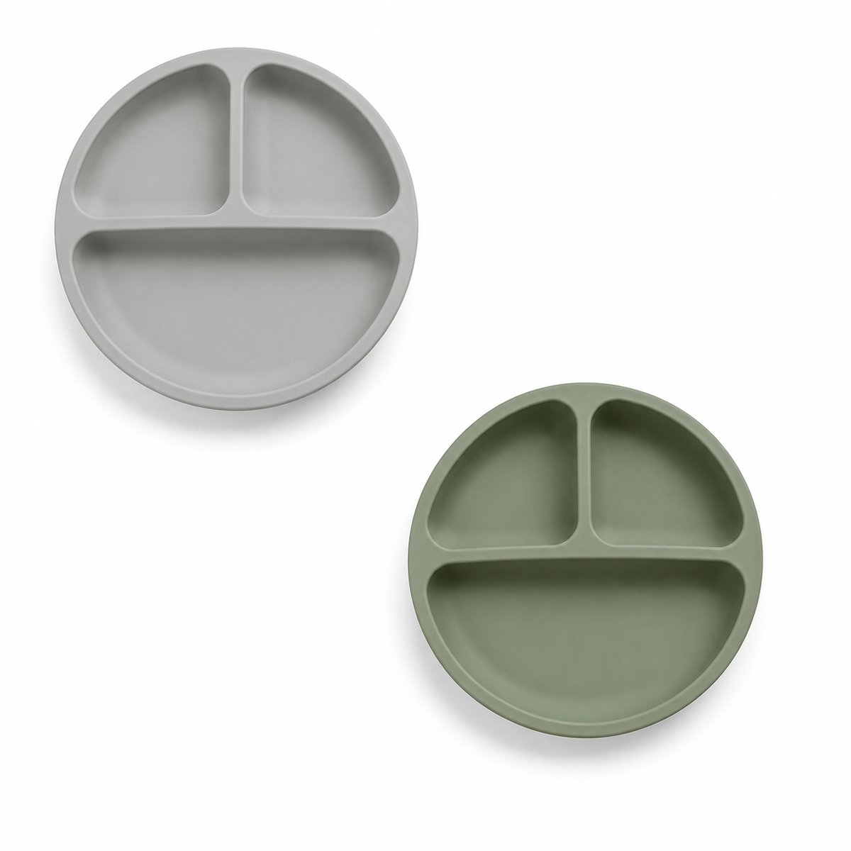 Vavida Siliconen Borden Baby en Kind - Grijs & Groen - 2 Stuks - Kinderbord - Met 4 Zuignappen - Sterk - Dinerbord - BPA-vrij