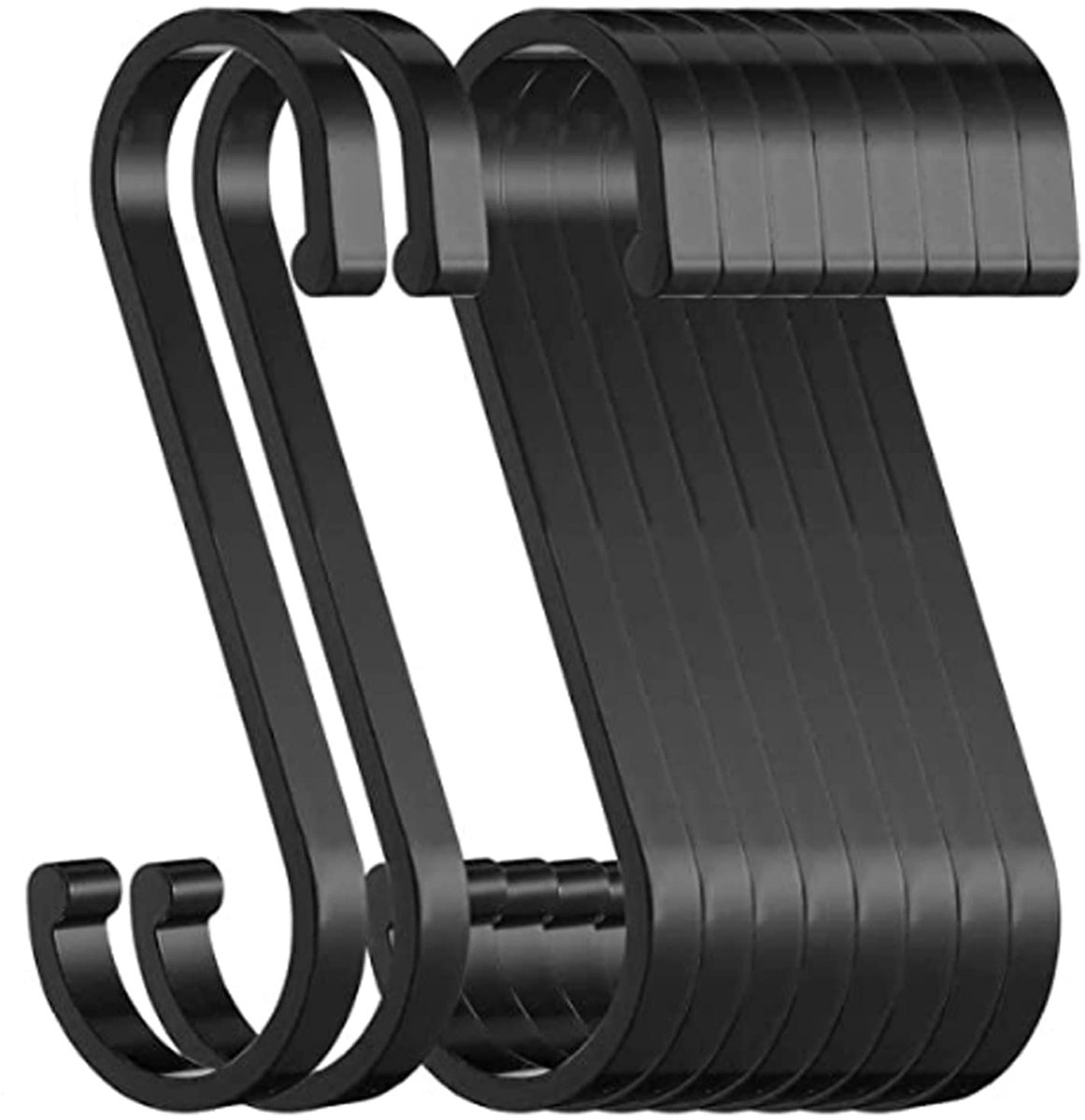 6x S-haken - Ophanghaken - Handdoekhaakjes - Kledinghaakjes - S hooks - Badkamer haken - Spullen ophangen - Zwart - Jonyx