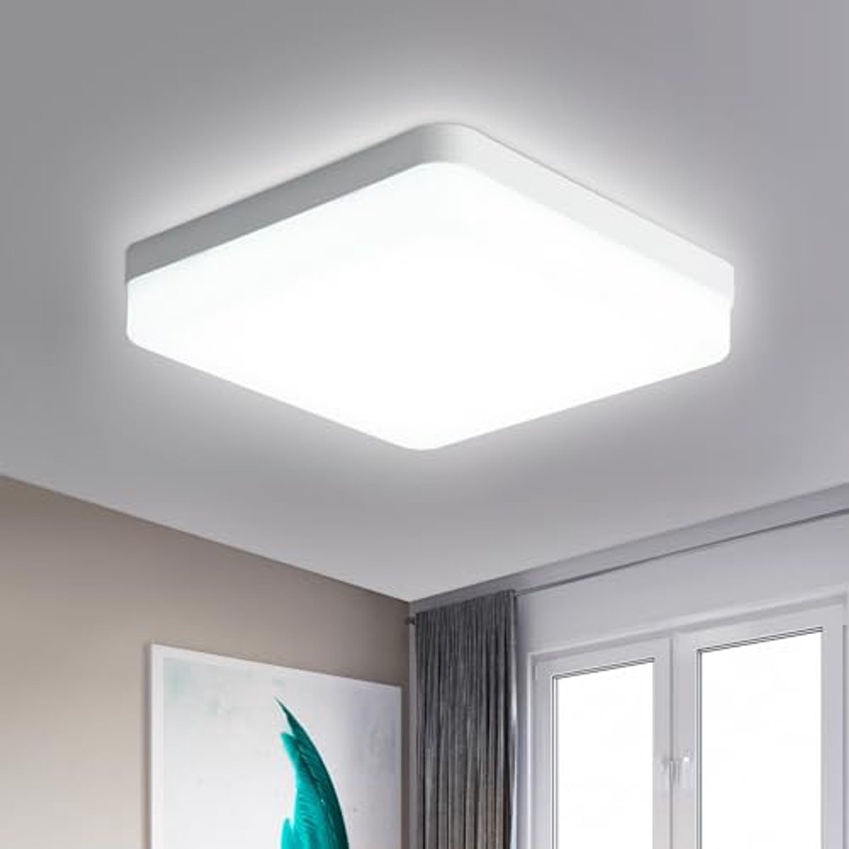 Riserva LED Plafondlamp Vierkant - 24W - 2700 lm - 6500K Koud Wit - 18 × 18 cm - Witte Plafondlamp voor Slaapkamer, Keuken en Hal
